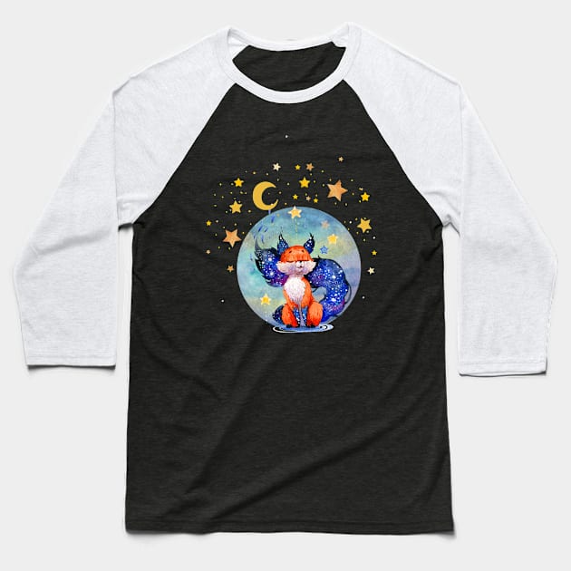 Galaxy Moon Dream Fox Baseball T-Shirt by Holisticfox